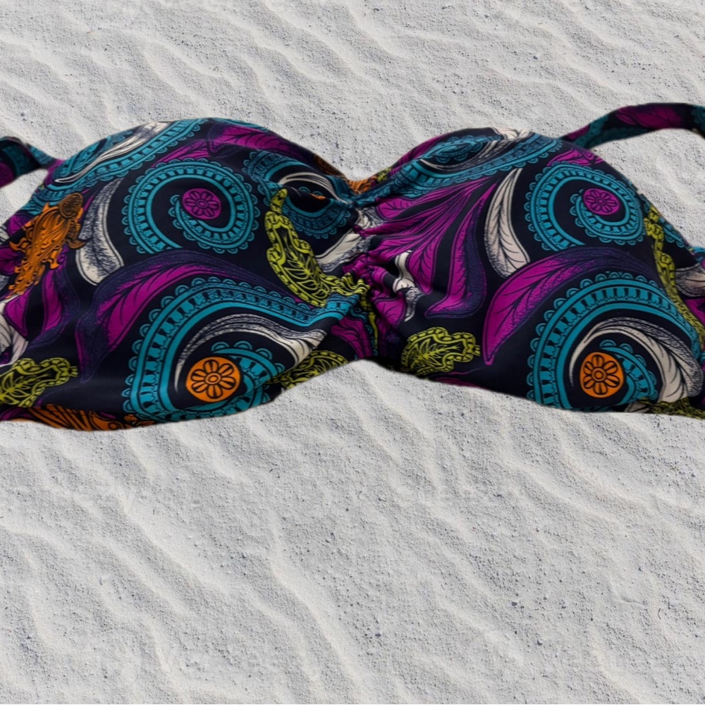 Mazu Multicolor Paisley Underwire Bikini Top - Purple Teal Accents